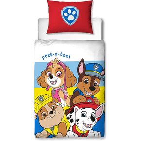 PAW PAW PATROL PUPSTER DESIGN TODDLER COT BED COVER COVER | غطاء لحاف الفراش القابل للعكس 2 من جوانب ، بما في ذلك حالة وسادة المطابقة ، polycotton