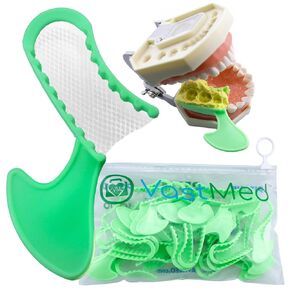 980 PCs Dental Grade Disposable Dental Triple Bite Registration Tray Sideless by VASTMED | Impression Trays with Plastic Rigid Frame and Nylon Mesh for Teeth Molds