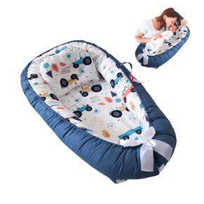 Baby Lounger for Newborn 100% Cotton,Loevin Baby Nest Cosleeping Baby Bed with Handles,Newborn Lounger Adjustable Size & Strong Zipper Lengthen Space to 24 MonthsBlue Edged Tractor