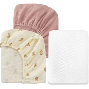 3 Pack Muslin Crib Sheets Sets Baby Crib Sheets with Breathable Mattress for Boys & Girls, 100% Cotton Fitted 50" x 28" Crib Mattress, Soft, Comfortable