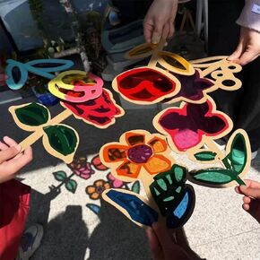 Parent-Child Games Flower Cellophane Sheets Cardboard Floral Kids Handmade Toy Light and Shadow Wood Plank Interaction Craft Kit (Flower Series)