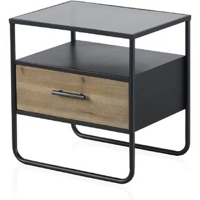 Mesita De Noche De Hierro Y Madera Con 1 Cajón
