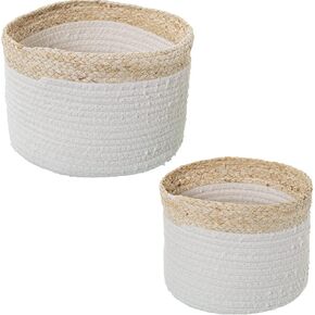 CESTOS HOJAS MAÍZ/ALGODÓN NATURAL/BLANCO 25 x 18 + 20 x 16 cm Set of 2