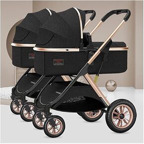 Wigselbl Cozy Compact Twin Stroller, Double Seat Tandem Stroller with Oversized Canopy, Easy Foldable (Color : Gray)