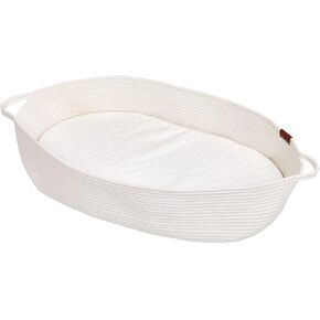 Portable Cotton Rope Moses Basket for Newborns – Baby Changing Basket Inspired 100% Cotton Baby Changing Basket with Plush Pad & Waterproof Mattress Cover – Stylish Nursery Essential