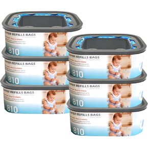 تعبئة تعبئة تعبئة ميدان Jumbo تعبئة تعبئة متوافقة مع Genie Diaper Compact و Select و Classic Pails ، مع فيلم مستمر ، تمسك حتى 810 حفاضات بحجم حديثي الولادة لكل إعادة ملء ، 6 عبوات