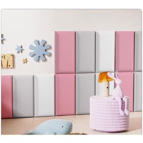 3D Anti-Collision Wall Padding for Kids, Bedside Protective Wall Cushion for Children's Room, Nursery, Self-Adhesive PU Waterproof Soft Pack Wall Panels(Pink,20x60cm)