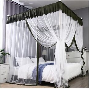 4 Corner Post Bed Canopy Mosquito Net for Single & Double Beds - Elegant Bedroom Decor with Dust Top & Metal Bracket(Army Green,180X220cm/71X87in)