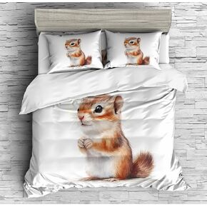 REALIN Cartoon Chipmunk Themed Duvet Cover Set Nature Chipmunk Animal Bedding Girl Boy Kids Bed Sets 3/4PCS Quilt Covers/Sheets/Pillow Shams,Twin/Full/Queen/King (A,Twin-172x218cm-3PCS)