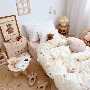 BuLuTu Cotton Toddler Duvet Cover + Toddler Pillow Case, Bear Pattern