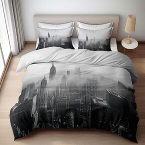 Duvet Cover Toddler Size, Reversible 2 Pieces New York City Skyline Duvet Cover Set, Bedding Set for All Season, Soft and Breathable Bedding Set with Zipper Closure & Corner Ties - 42" x 58"