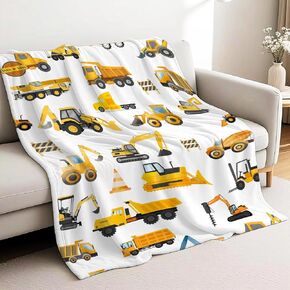Construction Trucks Blanket for Girls Boys, Excavators Truck Throw Blanket for Baby, Tractor Gifts for Truck Lovers Trucker Blankets for Kids Lightweight Flannel Fleece Decor Yellow Car Sofa Throws
