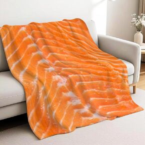 Custom Salmon Meat Texture Blanket for Girls Boys, Funny Food Personalized Blanket with Name, Customized Blanket Gifts for Kids Teen Lightweight Flannel Fleece Throw for Sofa Picnic