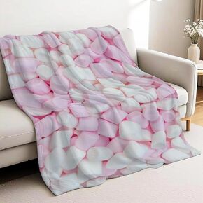 Custom Candy Marshmallows Blanket for Girls Boys, Funny Food Personalized Blanket with Name, Customized Blanket Gifts for Kids Teen Lightweight Flannel Fleece Throw for Sofa Picnic