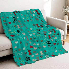 Cartoon Dog Paws Prints Blanket for Girls Boys, Bones Throw Blanket for Pet, Dogs Gifts for Dogs Lovers Puppy Essentials Green Blankets for Kids Lightweight Flannel Fleece Throw for Sofa Picnic