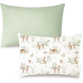Konssy Muslin Toddler Pillowcase 13 "x18" ، 2 حزمة 100 ٪ من وسادة طفل من القطن للأطفال ، والأولاد ، والبنات ، وأغطية وسادة الأطفال الناعمة والخافرة مع إغلاق المغلف (الغابات ، الحكيم)