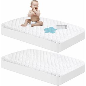 NTBAY 2 Pack Waterproof Mini Crib Mattress Protector, Quilted 24"x38" Fitted Mattress Cover - Machine Washable - Soft and Breathable Baby Mattress Pad Sheet for Mini Crib and Baby Playards, Purple