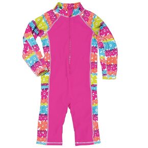 Sun Smarties UPF 50+ Rainbow One Piece Long Sleeve Capri Pant Sunsuit 18M Pink