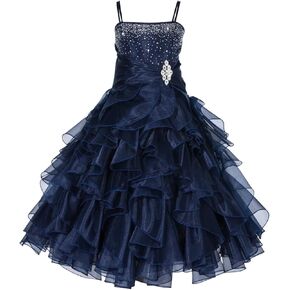ekidsbridal Rhinestones Organza Layers Junior Flower Girl Dresses Christening Dress 164S