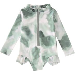 Toddler Girls Long Sleeve Ruffles Colour Tie Dye Gradient Prints 1 Swimwear Beach Swimsuit Size 16 Little Girl Swim Suit