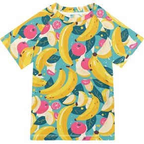 Sweet Banana Pattern Kids Bathing Suit Sun Protection Basketball Tshirt Swimwear Beach Tops 3T