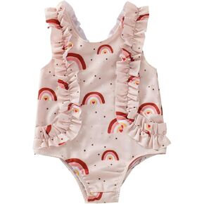 Infant Rainbow Wear Printed Summer Girls Baby Beach Bathing Swimwear Ruffles Sleeveless Swimsuit Size 14 16 Girls