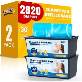 Diaper Pail Refill Bags 30 Bags Per Refill Holds Up to 1410 Newborn Diapers 7 Layer Odor Barrier Technology 1PACK (30 Bags)