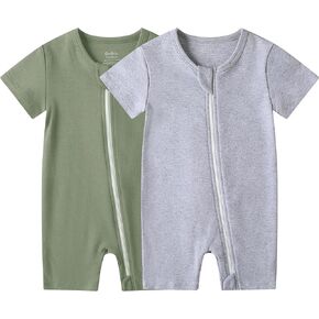 Owwwivia Baby Short Summer Romper Set ، 2 حزمة بذلة الدبابات للبنات والفتيان ، رسم كاريكاتوري