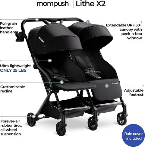 Mompush Lithe Double Ultralight Stroller, Lightweight Side by Side Stroller, Two Large Seats with Individual Recline, Easy Fold in Kuwait