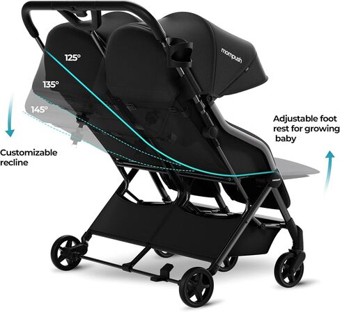 Mompush Lithe Double Ultralight Stroller, Lightweight Side by Side Stroller, Two Large Seats with Individual Recline, Easy Fold in Kuwait