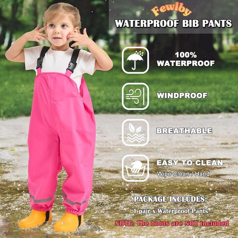 Fewlby Kids Rain Bib Pants, Toddlers Waterproof Suspender Dirty Proof Rain Wear for Boys and Girls in Saudi Arabia