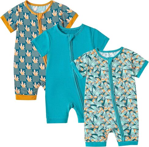 Opawo Bamboo Baby Pajamas 3 Pack ، Double Zipper Bamboo Sleepers for Baby Boy Girl Romper ، Toddler Summer Clothes Outfit 0-24m in Kuwait