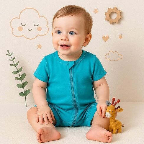 Opawo Bamboo Baby Pajamas 3 Pack ، Double Zipper Bamboo Sleepers for Baby Boy Girl Romper ، Toddler Summer Clothes Outfit 0-24m in Kuwait