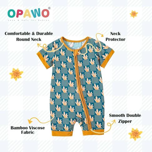 Opawo Bamboo Baby Pajamas 3 Pack ، Double Zipper Bamboo Sleepers for Baby Boy Girl Romper ، Toddler Summer Clothes Outfit 0-24m in Kuwait