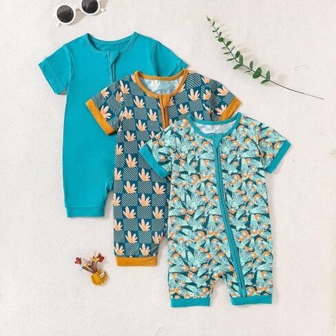 Opawo Bamboo Baby Pajamas 3 Pack ، Double Zipper Bamboo Sleepers for Baby Boy Girl Romper ، Toddler Summer Clothes Outfit 0-24m in Kuwait
