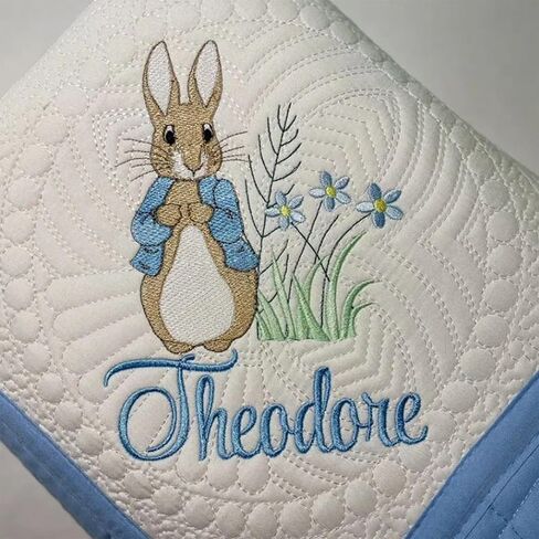 Personalized Baby Blankets with Embroidered Bunny, Custom Name Heirloom Keepsake Quilt, Embroidery Gift for Baby Shower, Gift for Christmas, Easter, Brithday(36x46 Inches) (Style 1) in Kuwait