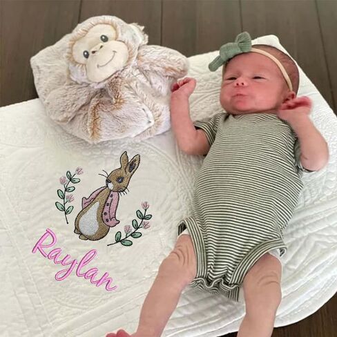 Personalized Baby Blankets with Embroidered Bunny, Custom Name Heirloom Keepsake Quilt, Embroidery Gift for Baby Shower, Gift for Christmas, Easter, Brithday(36x46 Inches) (Style 1) in Kuwait