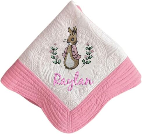 Personalized Baby Blankets with Embroidered Bunny, Custom Name Heirloom Keepsake Quilt, Embroidery Gift for Baby Shower, Gift for Christmas, Easter, Brithday(36x46 Inches) (Style 1) in Kuwait