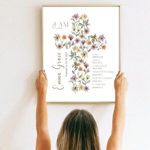 Personalized Baptism Gift For Girl, Baby Boy Gift, Affirmation Baptism Sign, Baptism Sign Dedication, Baptism Gift For Boy and Girl Ideas, Custom Cross With Name and Date Sign Decor Design 8 in Saudi Arabia