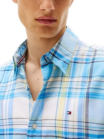 قميص Tommy Hilfiger الرجالي ذو الأكمام الطويلة الكاجوال بأزرار سفلية في مجموعة 2024 ذات المقاس العادي in Kuwait