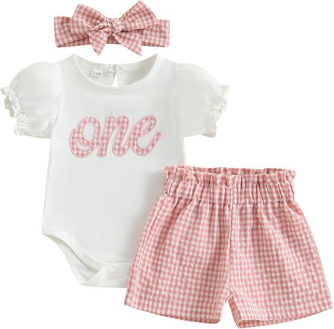 Amiblvowa Toddler Baby Girl 1st 2nd 3rd Birthday Outfit One Two Three Romper Shorts First 1 2 3 Year Old Smash Cake Clothes in Saudi Arabia
