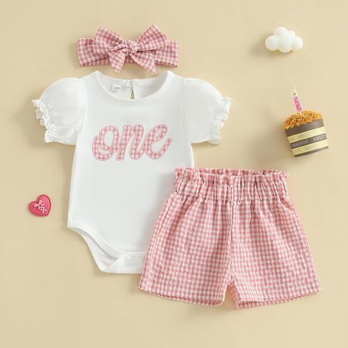 Amiblvowa Toddler Baby Girl 1st 2nd 3rd Birthday Outfit One Two Three Romper Shorts First 1 2 3 Year Old Smash Cake Clothes in Saudi Arabia
