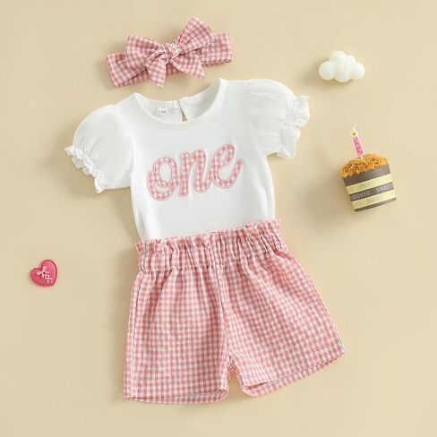 Amiblvowa Toddler Baby Girl 1st 2nd 3rd Birthday Outfit One Two Three Romper Shorts First 1 2 3 Year Old Smash Cake Clothes in Saudi Arabia