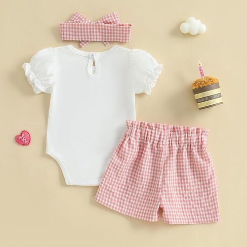 Amiblvowa Toddler Baby Girl 1st 2nd 3rd Birthday Outfit One Two Three Romper Shorts First 1 2 3 Year Old Smash Cake Clothes in Saudi Arabia