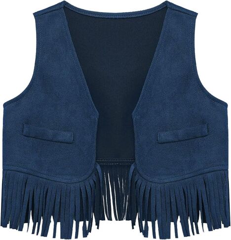 Fringe Vest Baby Faux Suede Open-Front Vintage Tassel Vest Coat Hippie Western Cowboy Cowgirl Jacket in Kuwait