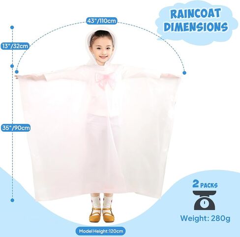 ANYOO 2 Pack Raincoats for Kids Emergency Ponchos Reusable Rain Poncho with Hood Waterproof Rain Coats for Boys and Girls in Kuwait