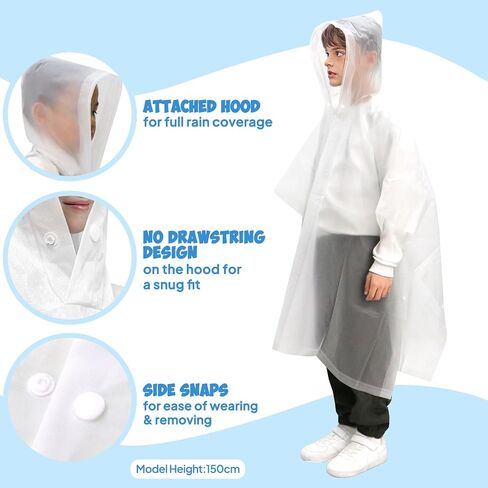 ANYOO 2 Pack Raincoats for Kids Emergency Ponchos Reusable Rain Poncho with Hood Waterproof Rain Coats for Boys and Girls in Kuwait