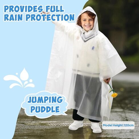 ANYOO 2 Pack Raincoats for Kids Emergency Ponchos Reusable Rain Poncho with Hood Waterproof Rain Coats for Boys and Girls in Kuwait