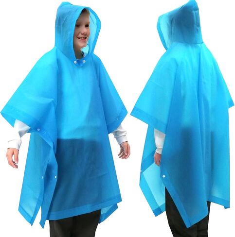 ANYOO 2 Pack Raincoats for Kids Emergency Ponchos Reusable Rain Poncho with Hood Waterproof Rain Coats for Boys and Girls in Kuwait