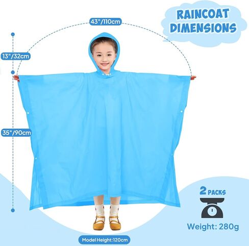 ANYOO 2 Pack Raincoats for Kids Emergency Ponchos Reusable Rain Poncho with Hood Waterproof Rain Coats for Boys and Girls in Kuwait